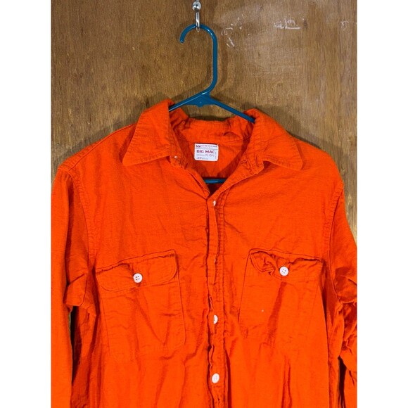 Vintage Big Mac JC‎ Penneys Flannel Collar Button Up Orange USA Medium 15-15.5 - Picture 2 of 9